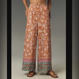Anthropologie Floral Silky Wide-Leg Pants